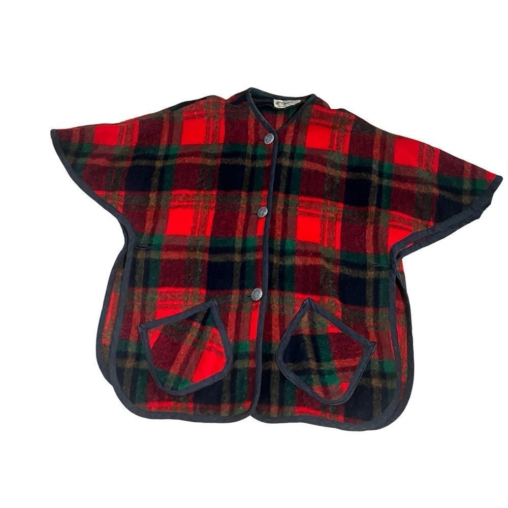 Vintage 1960s Trego’s Westwear Wool Plaid Red Green & Gray Short Sleeve Sweater